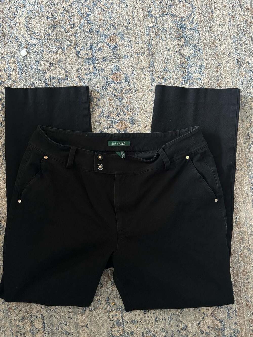 Lauren Ralph Lauren Black Cotton Elastane Straight Leg Pants Size 14